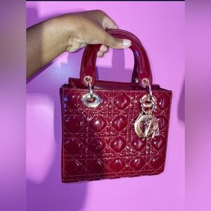 Red Patent Quilted Mini Satchel with Gold-Tone Charms